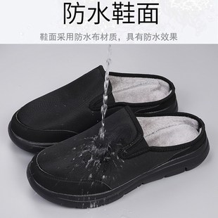 新款 中老年妈妈防滑半拖鞋 大码 加绒保暖防水棉鞋 女 老人棉拖鞋 冬季