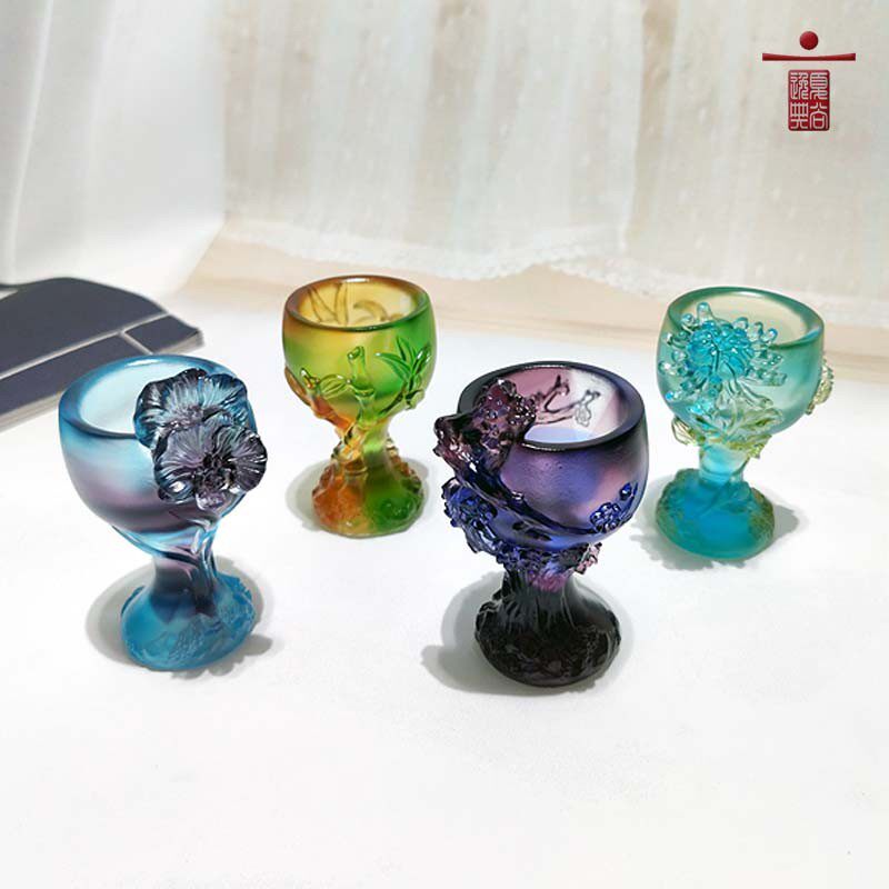 热销琉璃杯子工艺品梅兰竹菊兰花盏创意水晶玻璃玄关柜酒柜装饰品