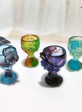 热销琉璃杯子工艺品梅兰竹菊兰花盏创意水晶玻璃玄关柜酒柜装饰品