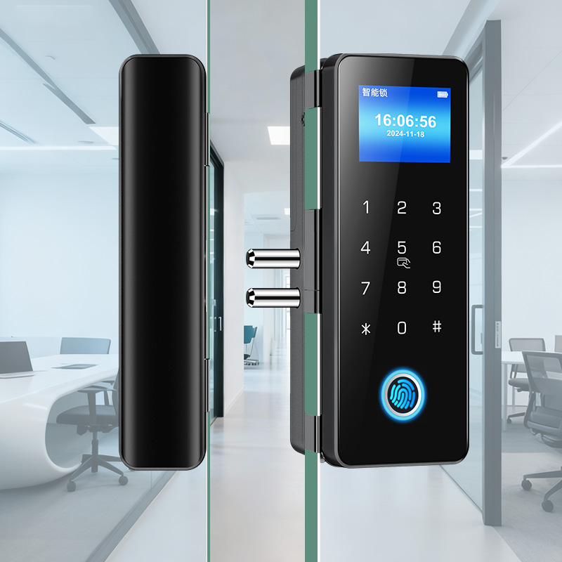 玻璃门智能锁免开孔有框无框单双门办公室密码锁家用指纹锁门禁锁