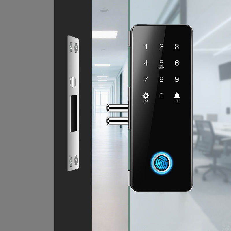 玻璃门密码锁指纹锁单开双门免开孔有框无框办公室门禁电子智能锁