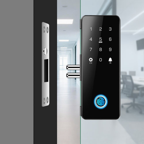玻璃门密码锁指纹锁单开双门免开孔有框无框办公室门禁电子智能锁