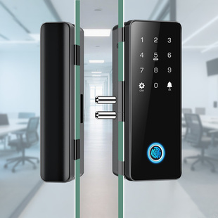 玻璃门密码锁办公室双开玻璃门锁有框电子指纹公司智能门锁指纹锁