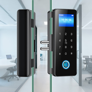 玻璃门密码锁办公室双开单门开门商铺电子指纹公司智能门锁指纹锁