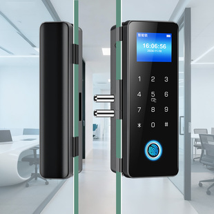 玻璃门密码锁办公室公司门锁免开孔有框电子指纹智能门锁指纹锁
