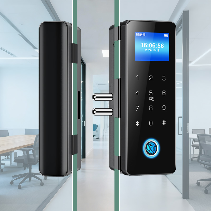 玻璃门密码锁办公室双开单门双门商铺电子指纹公司智能门锁指纹锁