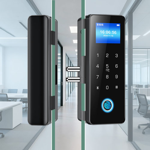 玻璃门密码锁办公室双开单双开门有框电子指纹公司智能门锁指纹锁