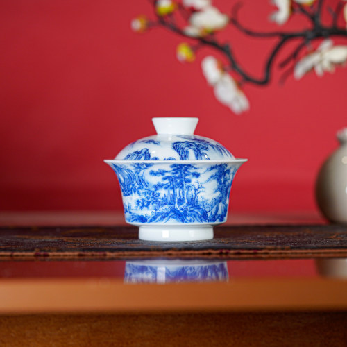 画堂春|青花新早春图马蹄盖碗景德镇玉泥家用纯手工htc1303