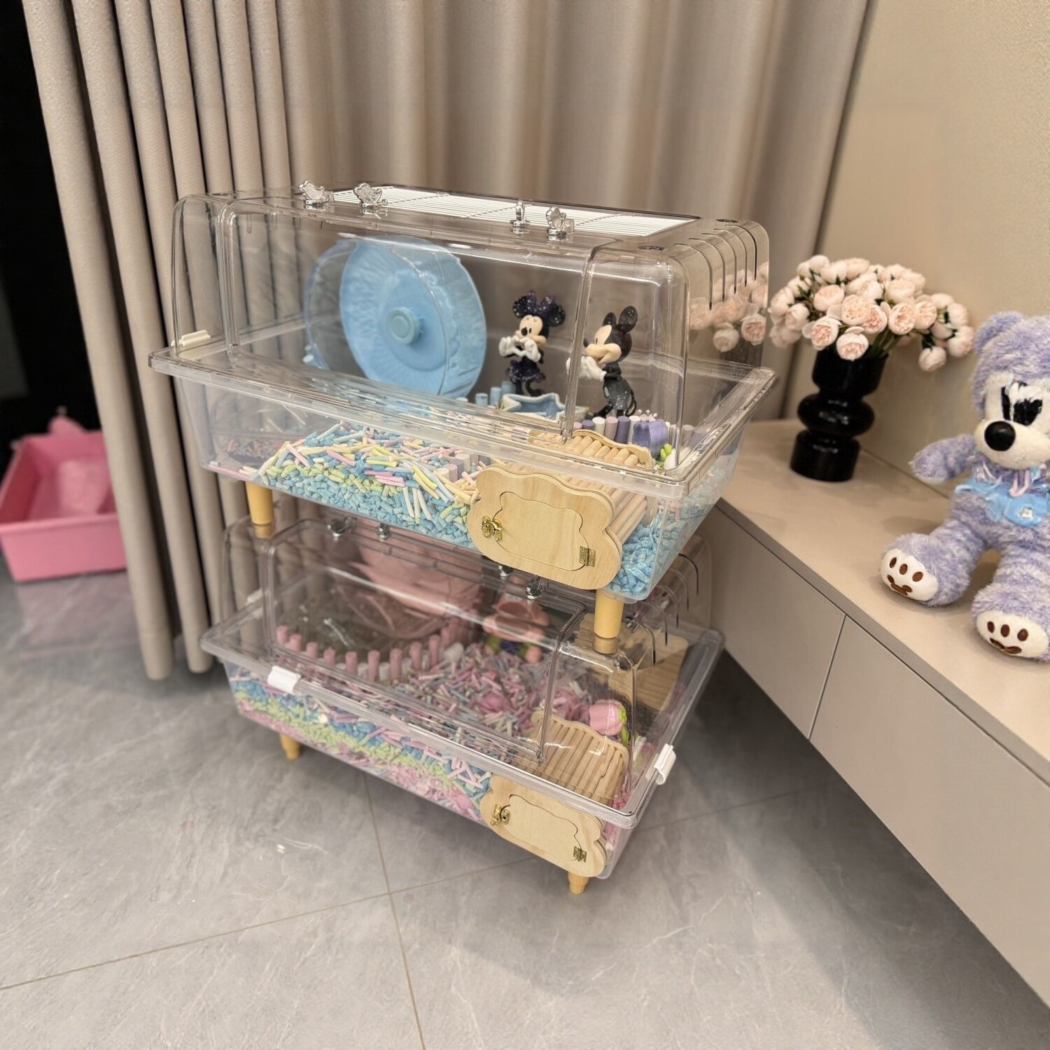 60 base starry sky cage, small hamster cage special cabin, acrylic golden bear, large space super large villa terrarium