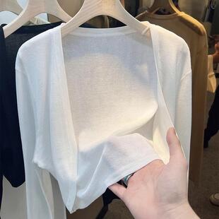 白色短款冰丝针织防晒开衫女薄款夏季吊带裙外搭薄纱外套空调罩衫