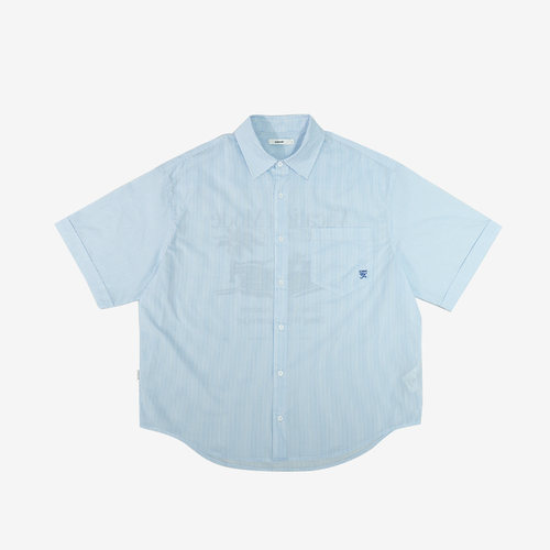 sanse中性衬衫半袖潮牌条纹上衣夏日男女同款短袖宽松衬衣