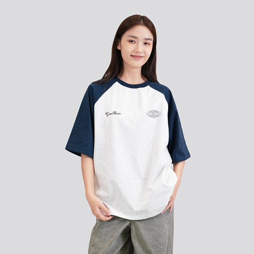 sanse2024秋季新款短袖男女同款拼色T恤 灰蓝色 SU246030