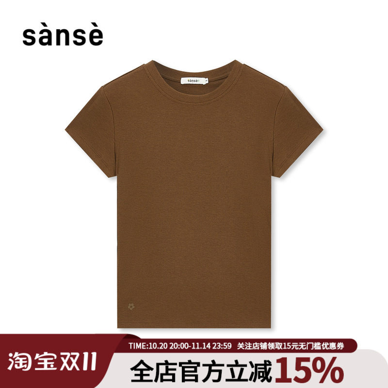 sanse GOLF系列T恤女夏柔软舒适修身短袖基础版型潮牌小花上衣