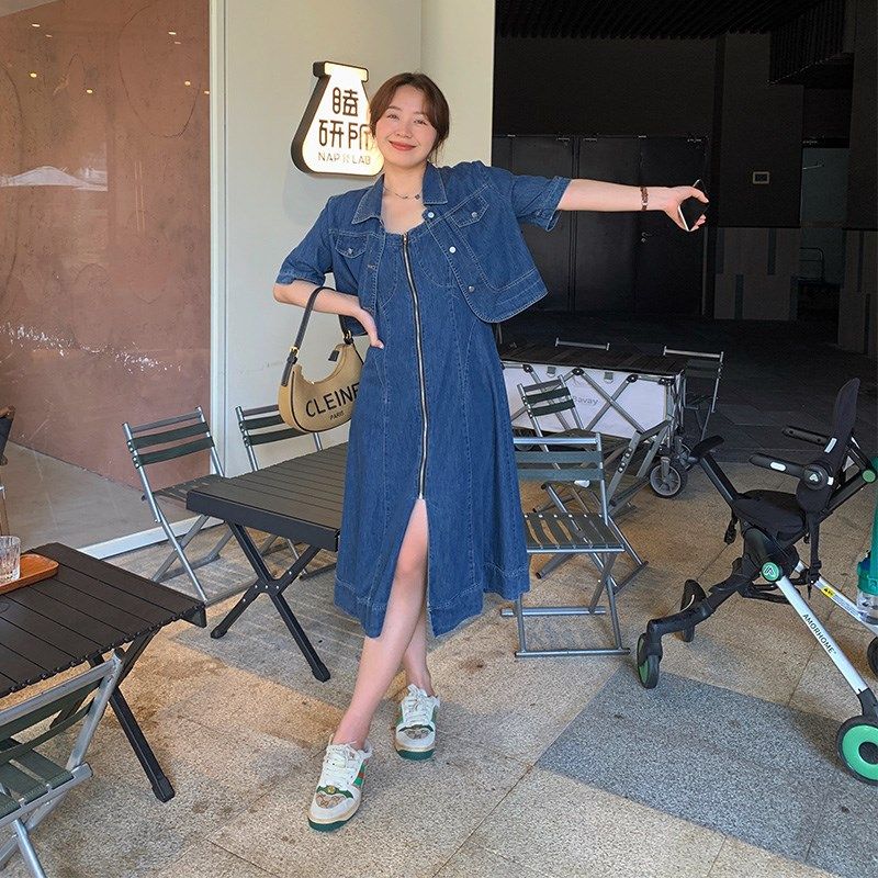 大码套装胖mm夏遮肉裙子牛仔吊带裙两件套遮肚显瘦夏装搭配一整套,女装/女士精品,大码套装,淘宝优惠券,粉丝福利购,淘宝优惠卷