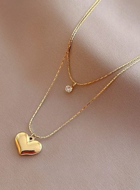 配t项链女潮酷辣妹亚比风项链双层锁骨链女爱心吊坠轻奢项链通勤