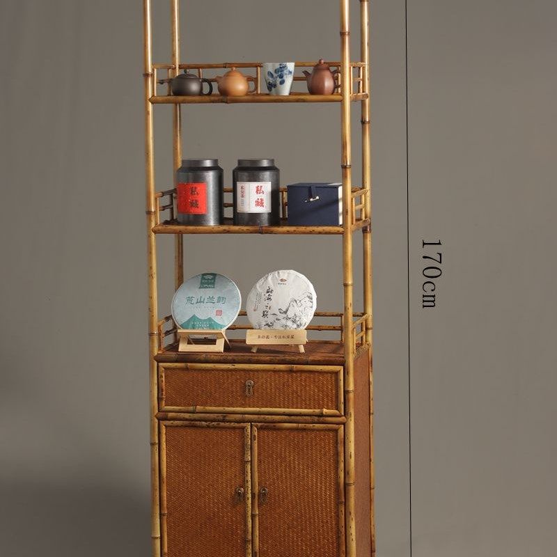 梅鹿茶柜书柜茶水柜茶具收纳架 竹制茶空间会所茶棚博古架