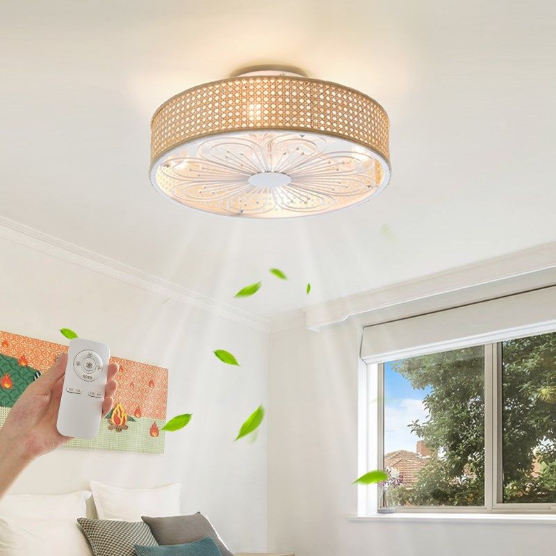 日式变频风扇灯侘寂风卧室书房吸顶灯电扇灯主卧吊扇灯藤编吸顶灯,家装灯饰光源,风扇灯,淘宝优惠券,粉丝福利购,淘宝优惠卷