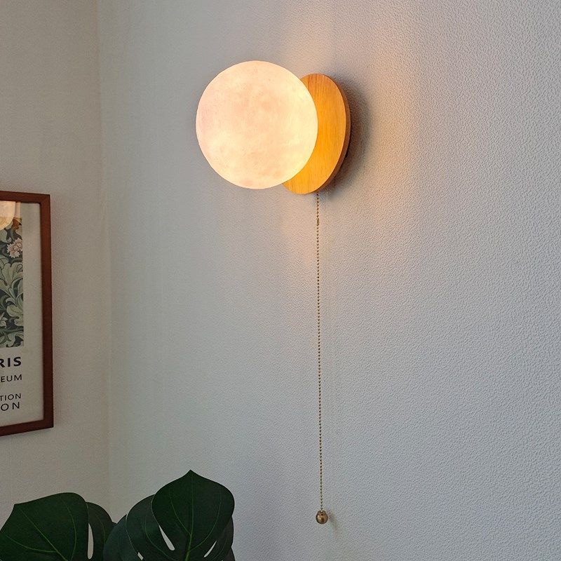 北欧简约日式侘寂风胡桃木原木色卧室床头楼梯客厅儿童房月球壁灯,家装灯饰光源,壁灯,淘宝优惠券,粉丝福利购,淘宝优惠卷