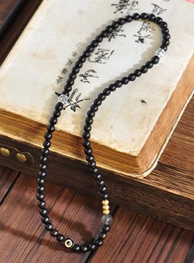 灰月光上山小众文艺古风黑檀木水晶手链手串佛珠项链6-8m男女款