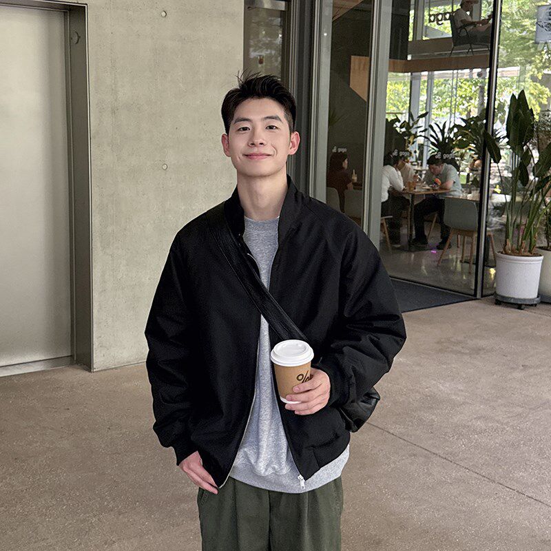 黑色立领夹克棉服男生秋冬季2024新款棉衣外套上衣保暖百搭宽松