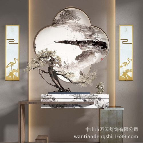 新中式壁灯简约卧室床头灯禅意别墅客厅全铜云石led禅意新中式