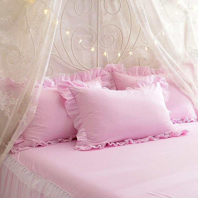 韩版公主风白纱枕套n全棉纯棉蕾丝花边少女心单人成人枕头套一对