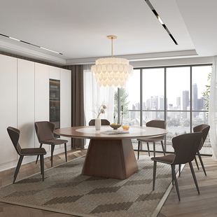 一米八大圆餐桌12人家用实木胡桃色带G嵌入转盘圆桌中式大型圆餐