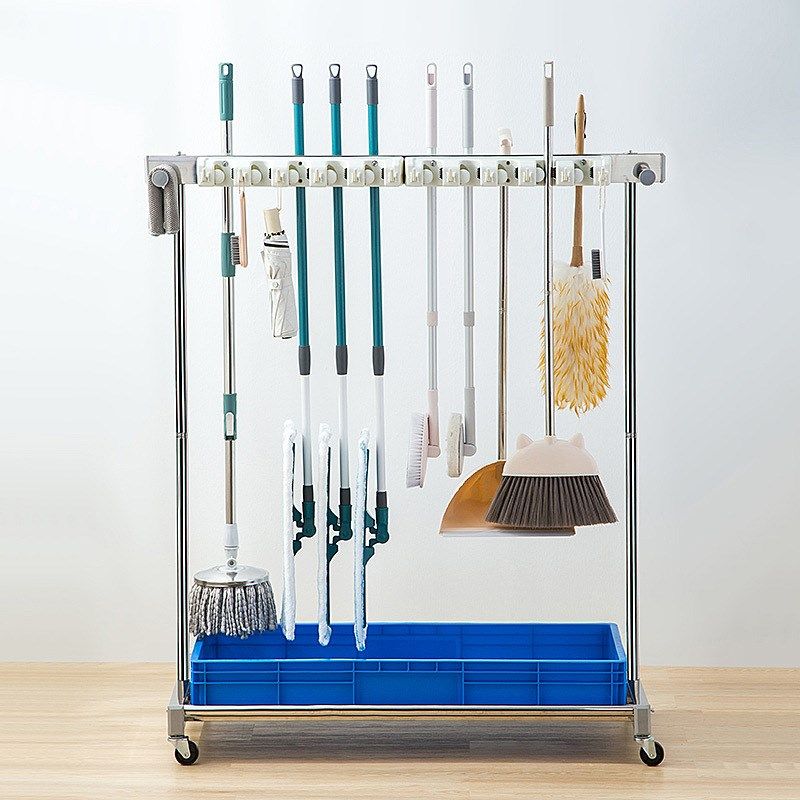 不锈钢拖把架可移动置物架阳台落地整理清洁工具墩布扫把架收纳架