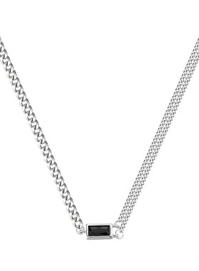 黑色方块项链2022年新款女夏气质网红锁骨链小众设计感冷淡风