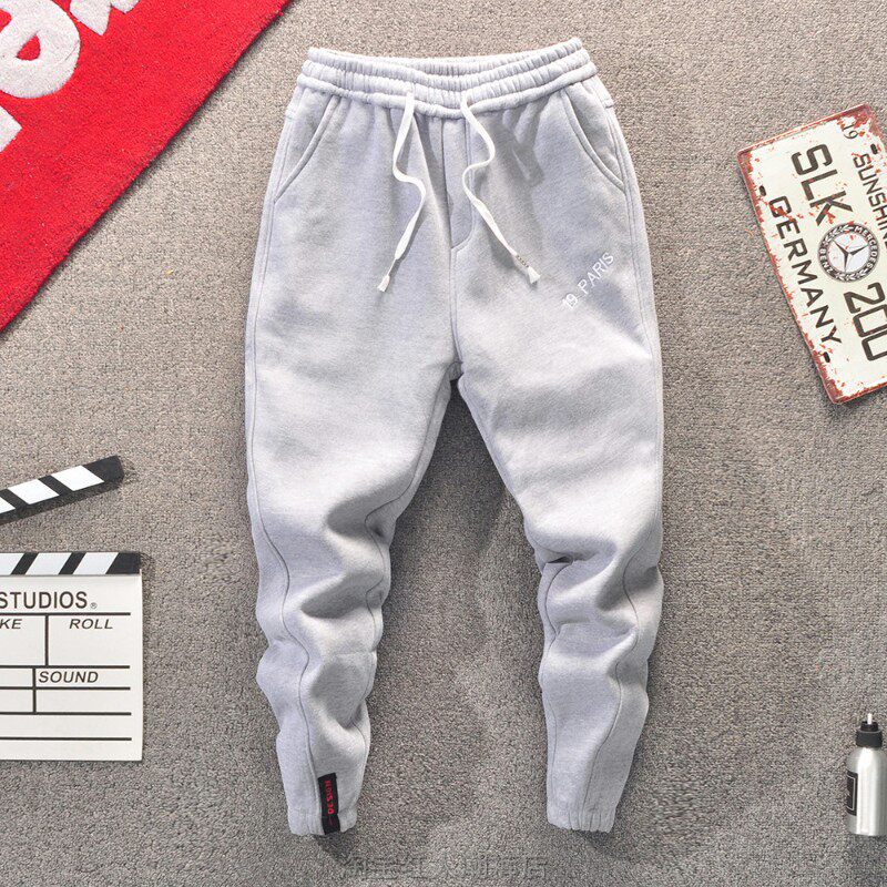 潮流男士秋冬季加绒加厚运动卫裤新款韩版束脚宽松哈伦休闲长裤子