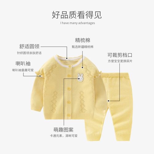 宝宝春秋毛衣圆领男女童单排开衫套装保暖纯色毛线衣两件套针织衫