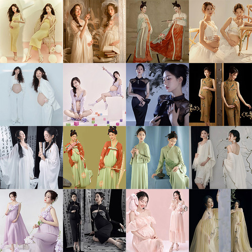 孕妇拍照服装影楼新款法式复古油画风高级感抹胸长裙礼服艺术摄影