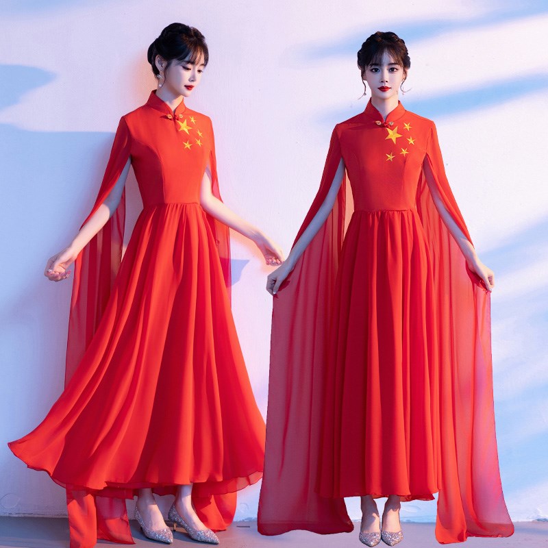 合唱团演出服女长裙诗歌朗诵红歌舞台比赛表演服装成人大合唱礼服