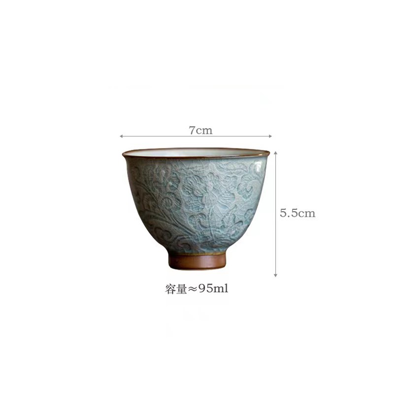 秘釉浮雕缠枝莲品茶杯陶瓷品茗杯单个家用喝茶杯子功夫茶具主人杯