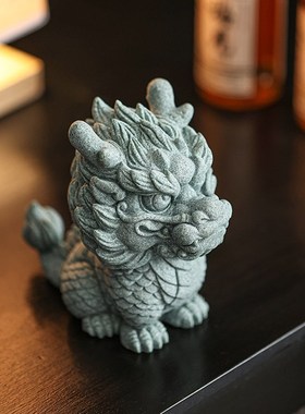 创意国潮风青砂石瑞兽神龙桌面客厅摆件创意家居鱼缸造景茶桌装饰