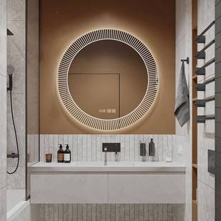 浴室镜WPX子镜圆形智能镜壁挂镜子卫生间触洗手间L梳ed发光镜妆摸