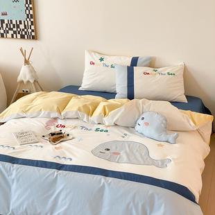 儿童卡棉米通风全三四件套刺绣纯棉可爱套1.LDJ2男孩床上用被品