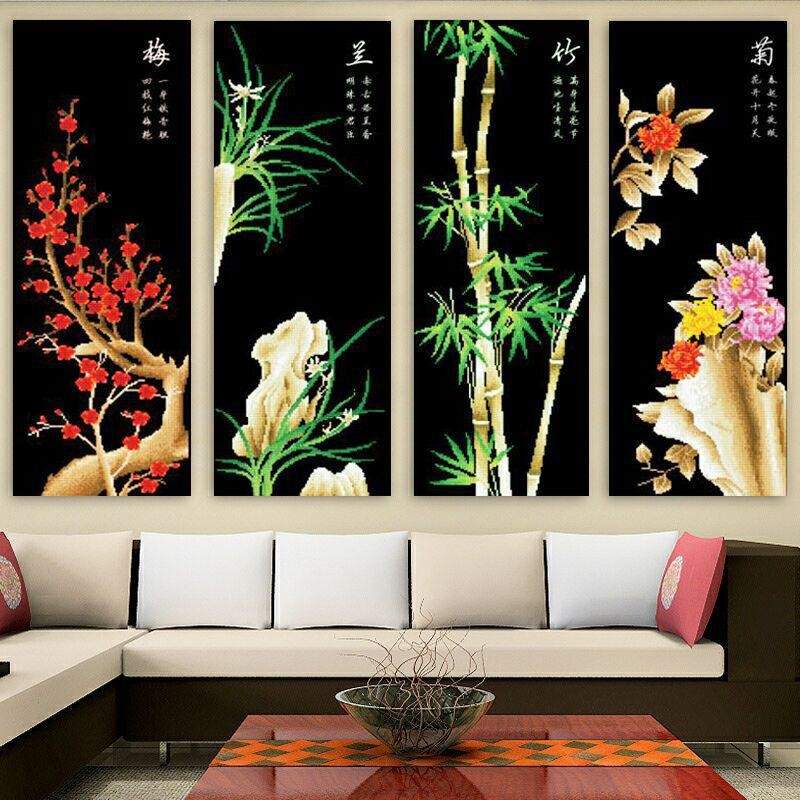 十字绣钻石画新款客厅砖石秀满钻大幅书房梅兰竹菊点贴钻石绣代发