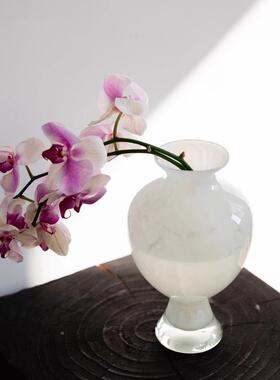 艺术白色琉花璃瓶小口大肚瓶新中式水高养脚器半然家QL73A居玻璃