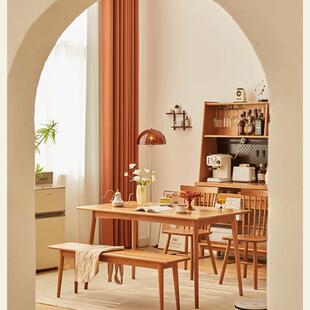 全实木餐桌樱木吃饭子家用户型桌椅组合桌简约桃原小木长麦迪餐桌