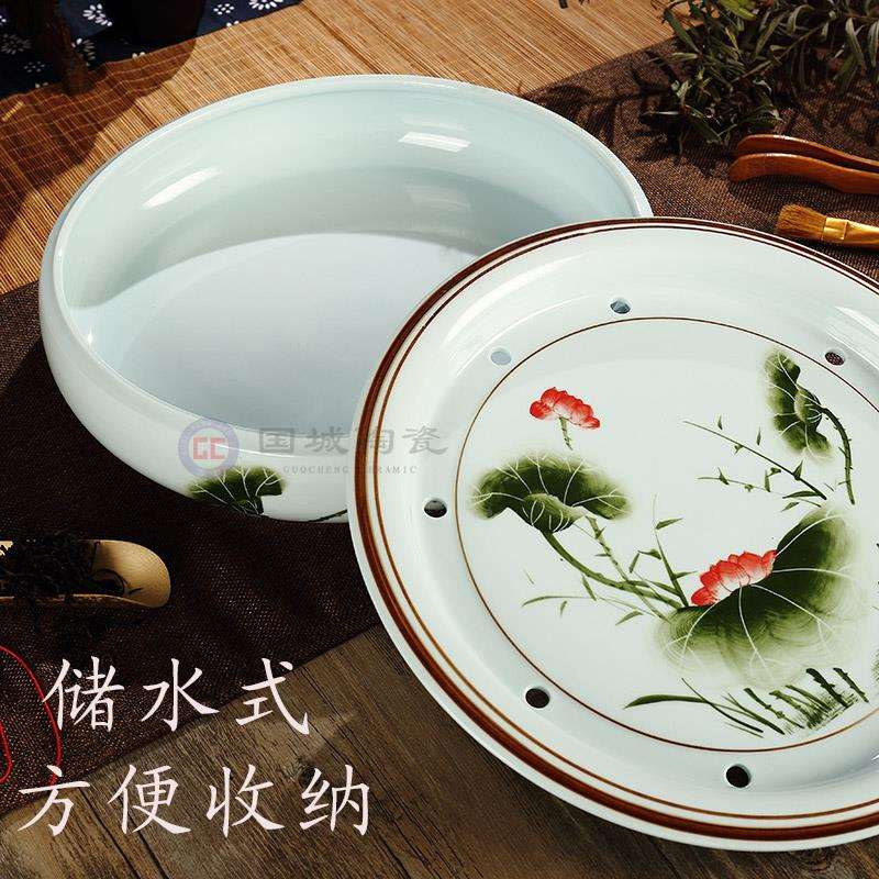 潮汕茶盘大茶号F76TH9TT潮陶瓷圆形储州水式客托盘家用厅单台