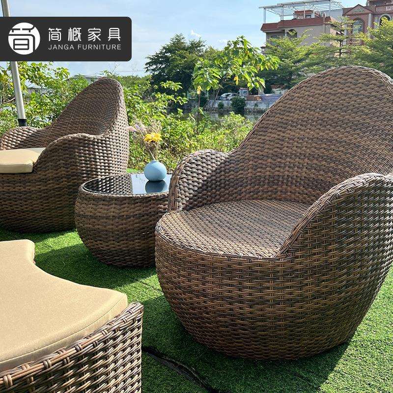 户外闲简家具度约假村别墅花园庭件院藤椅民22-8-2-5宿阳台椅子茶