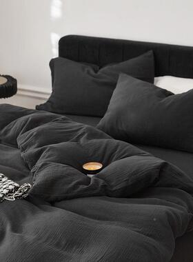 A类母级双层棉纱2025新款黑色极简253风婴床品全纯棉四件套三
