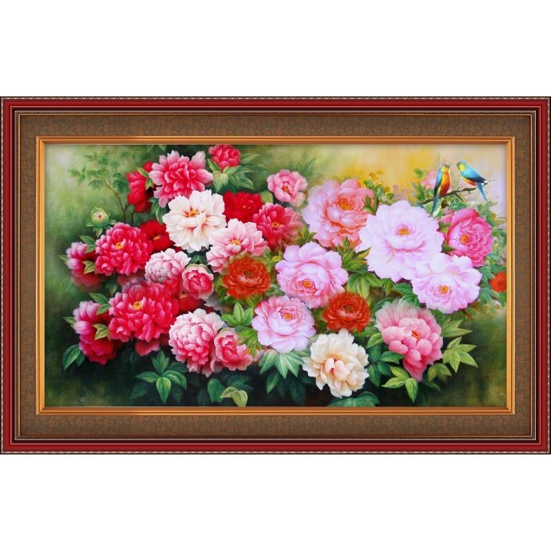 飞精印准布满十堂彩字绣青满堂彩花开富贵牡丹争艳锦鲤献福客厅挂