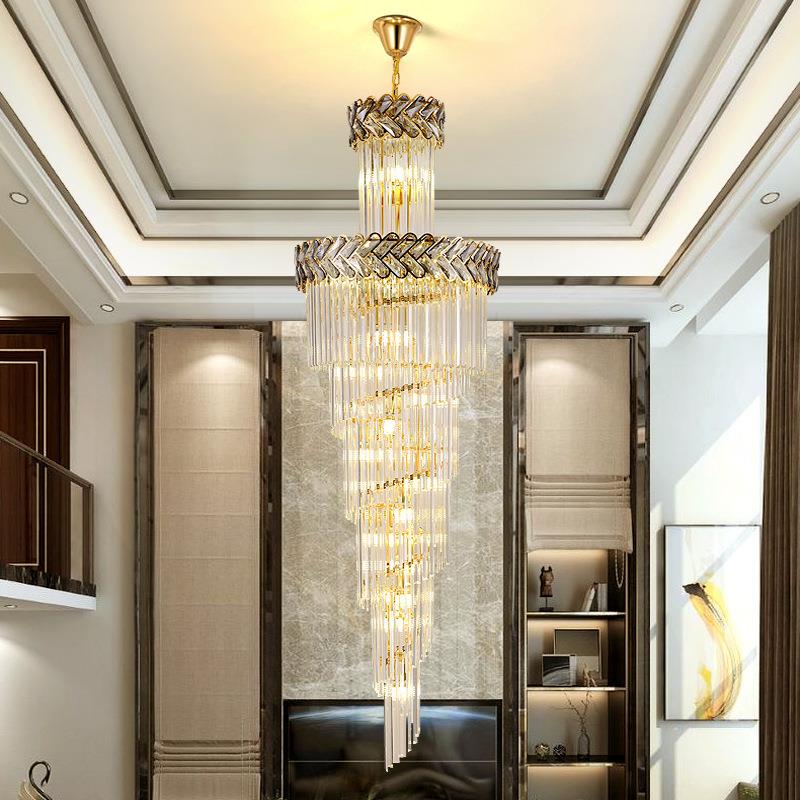 复楼大吊灯现代简约819欧式别墅客水厅式中空旋转轻奢晶楼梯灯长