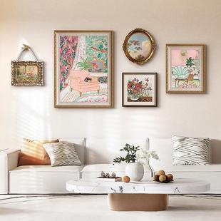 法式 ZKI厅画现代 油饰风客组合奶挂画复古卧室床头壁画餐厅花卉装