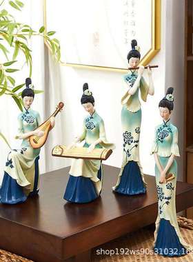 档中国风只此青绿件中摆奢式国潮古典仕女HPR高客厅玄关酒柜轻装