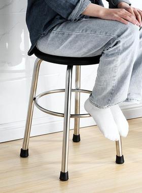 300014不锈钢餐椅矮凳子加高凳工脚作椅食堂饭店圆凳子酒厚吧高加