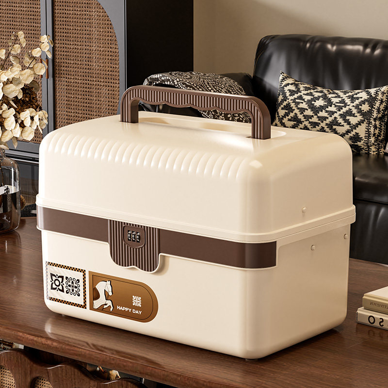 密码收纳箱宝宝医学出生证保护盒子家用重要文件证件盒多层储物箱