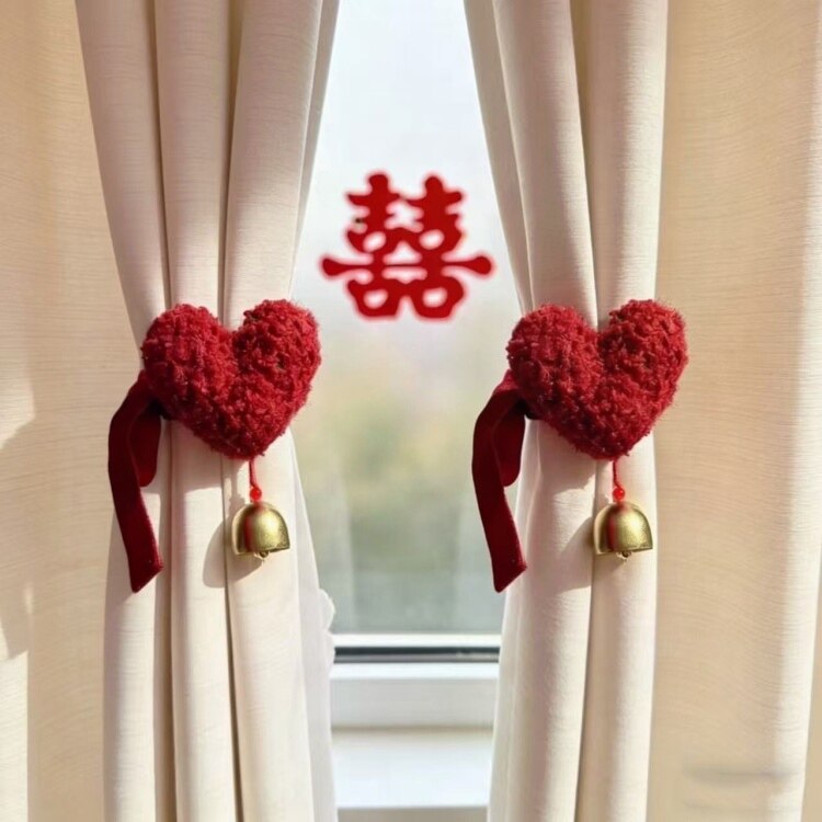 婚庆新房窗帘绑带立体喜庆爱心铃铛挂件卧室客厅婚房装饰布置